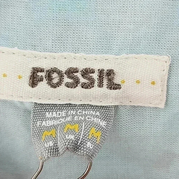 NWT Fossil orange polka dot button down long sleeve tie neck women's shirt M - Picture 6 of 8